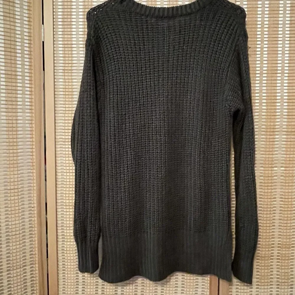 Love Change Italy Womens 14 Cable Knit Gray Sweater  Zipper Slit Ribbed‎ Hi Low